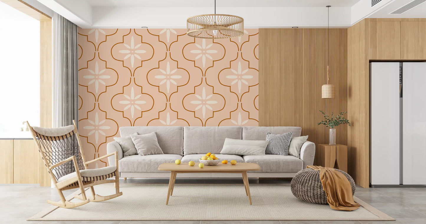 Peach Terracotta Tile Wallpaper Mediterranean Geometric Wallpaper⁠