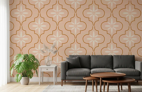 Peach Mediterranean Tile wallpaper creates a warm vibe in hallway., GD9976