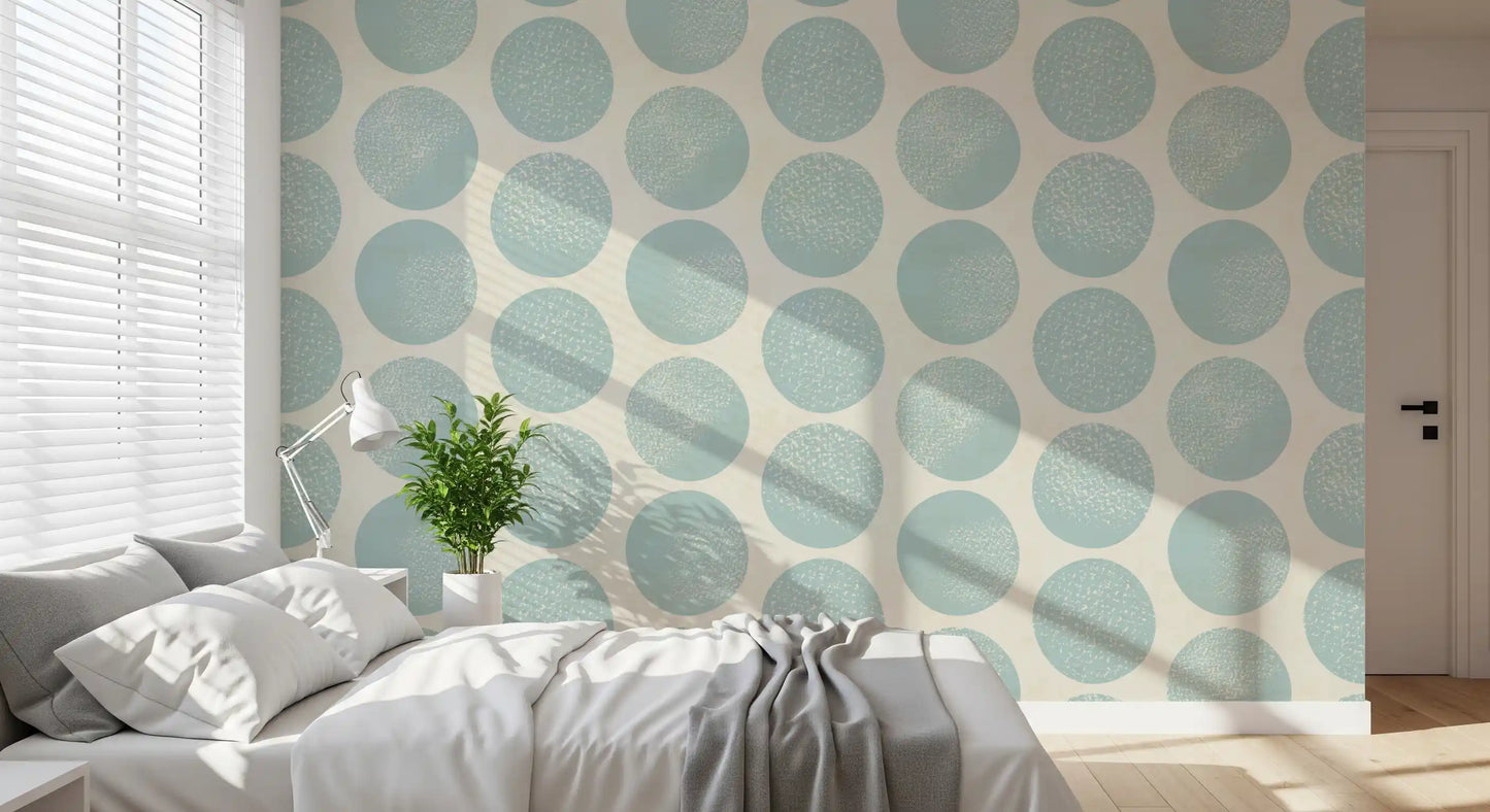 Modern geometric wallpaper with balanced polka dot in bedroom.