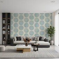 Oversized circles wallpaper featuring cream beige and blue colour palette