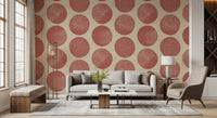 Hallway wallpaper with rust and beige polka dot pattern design