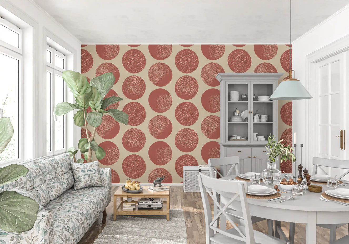 Organic Polka Dots Stippled Modern Warm Beige on Rust  Wallpaper⁠