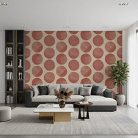 Modern wallpaper with rust circular dots and organic texture.