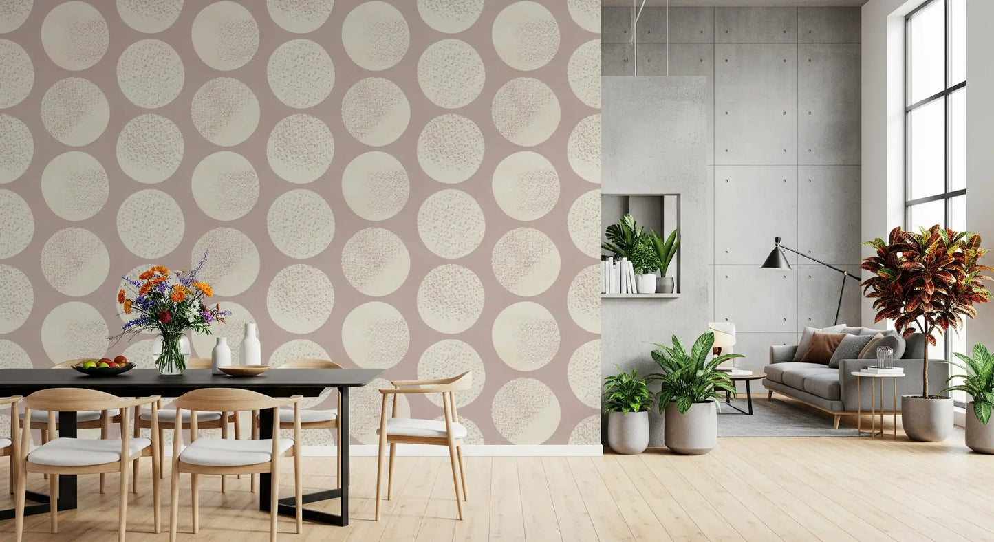 Geometric wallpaper featuring oversized circles with fine dotted texture detail.
