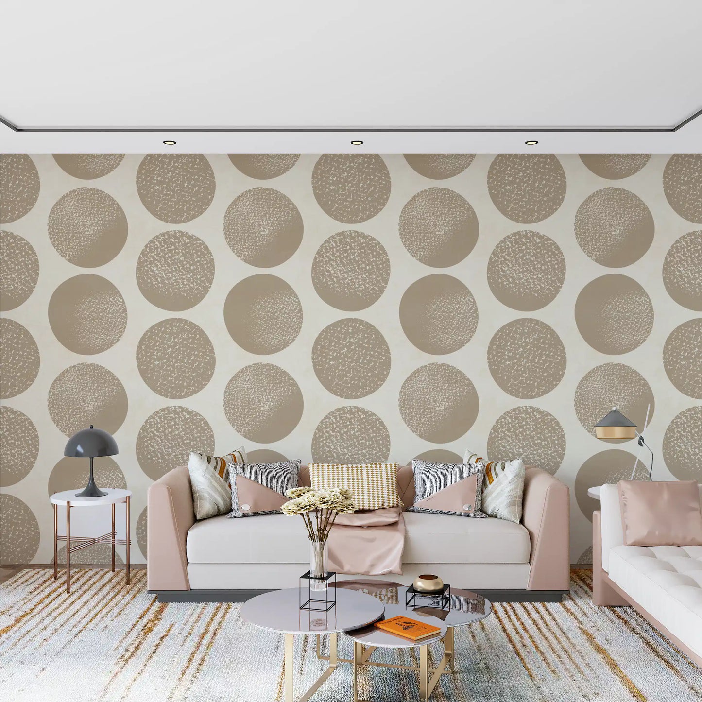 Minimalist geometric wallpaper combining modern shapes with textural detailing.
