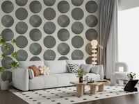 Contemporary polka dot wallpaper in slate grey organic texture for living area.
