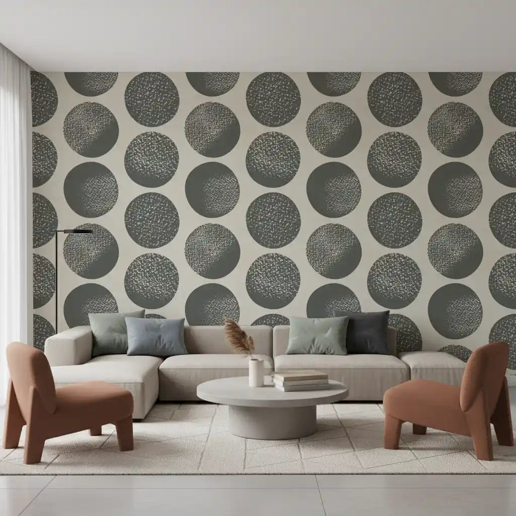 stippled polka dots wallpaper with slate grey organic finish.