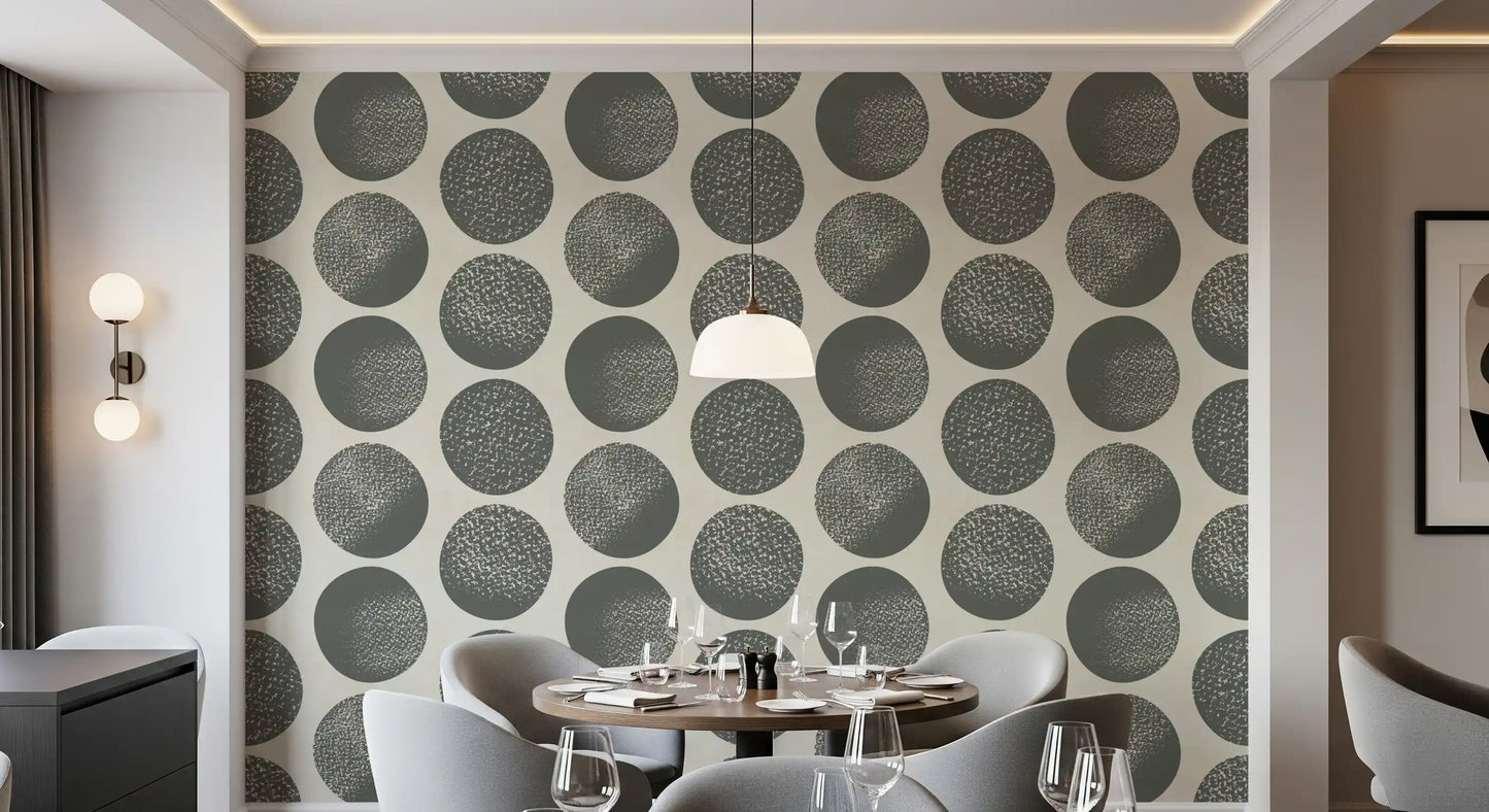 Stippled polka dots wallpaper for modern minimalist dining room.
