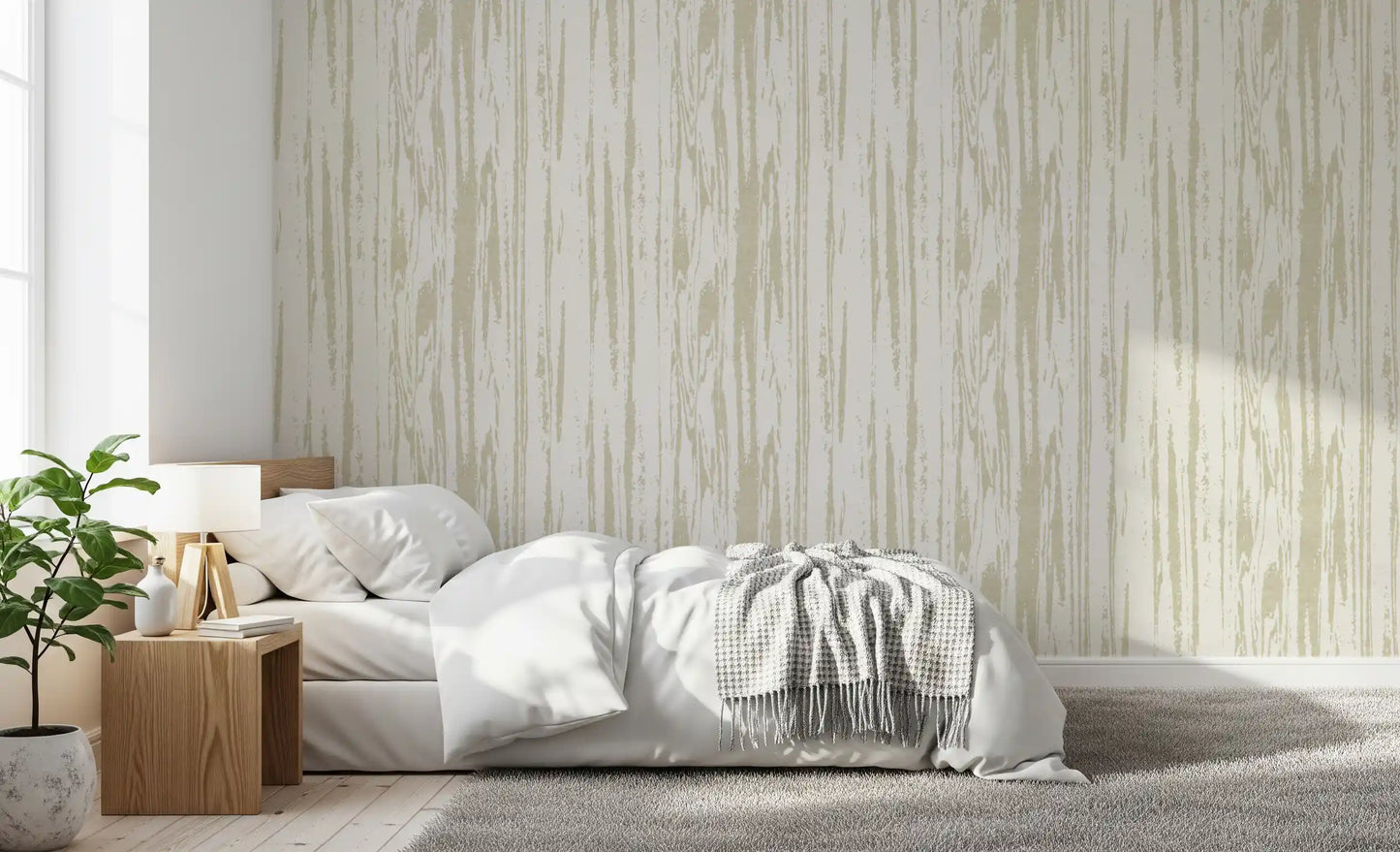 Abstract vertical stripe wallpaper in cream tones with organic, irregular pattern