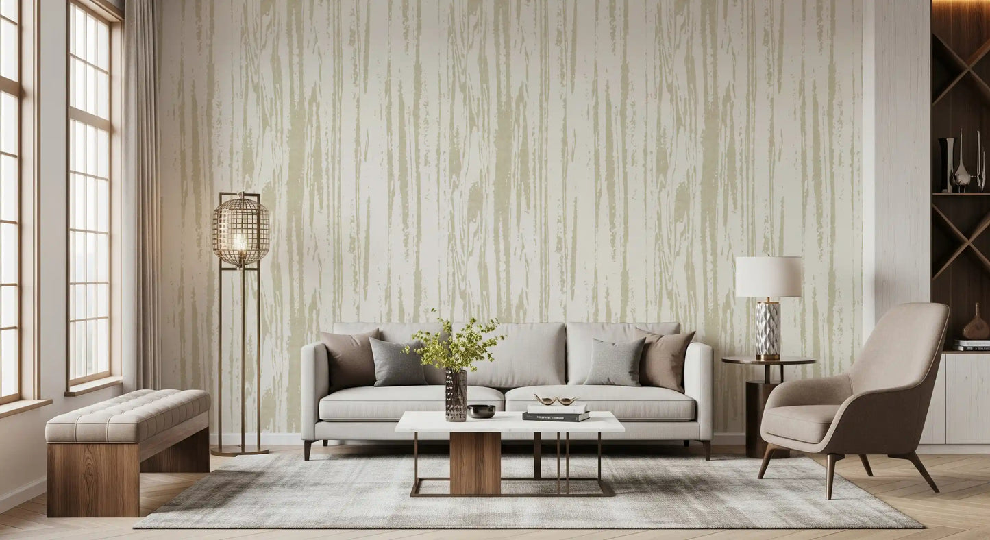 Modern abstract wallpaper with layered woodgrain patterns in soft cream palette. 