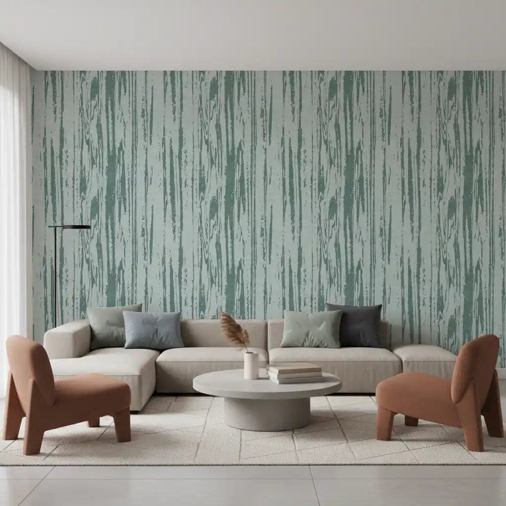 Textured striped wallpaper in contemporary blue and neutral tones