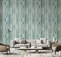 Distressed vertical texture wallpaper in muted blue suitable for living areas. 