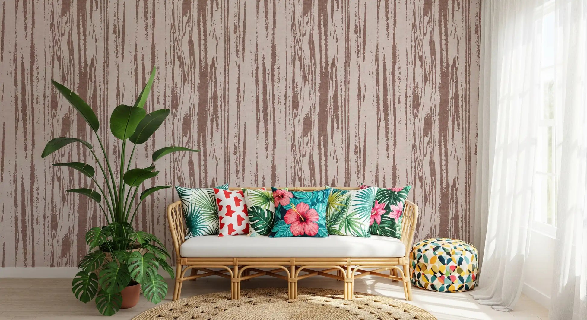 Distressed wood texture wallpaper showing muted taupe organic lines
