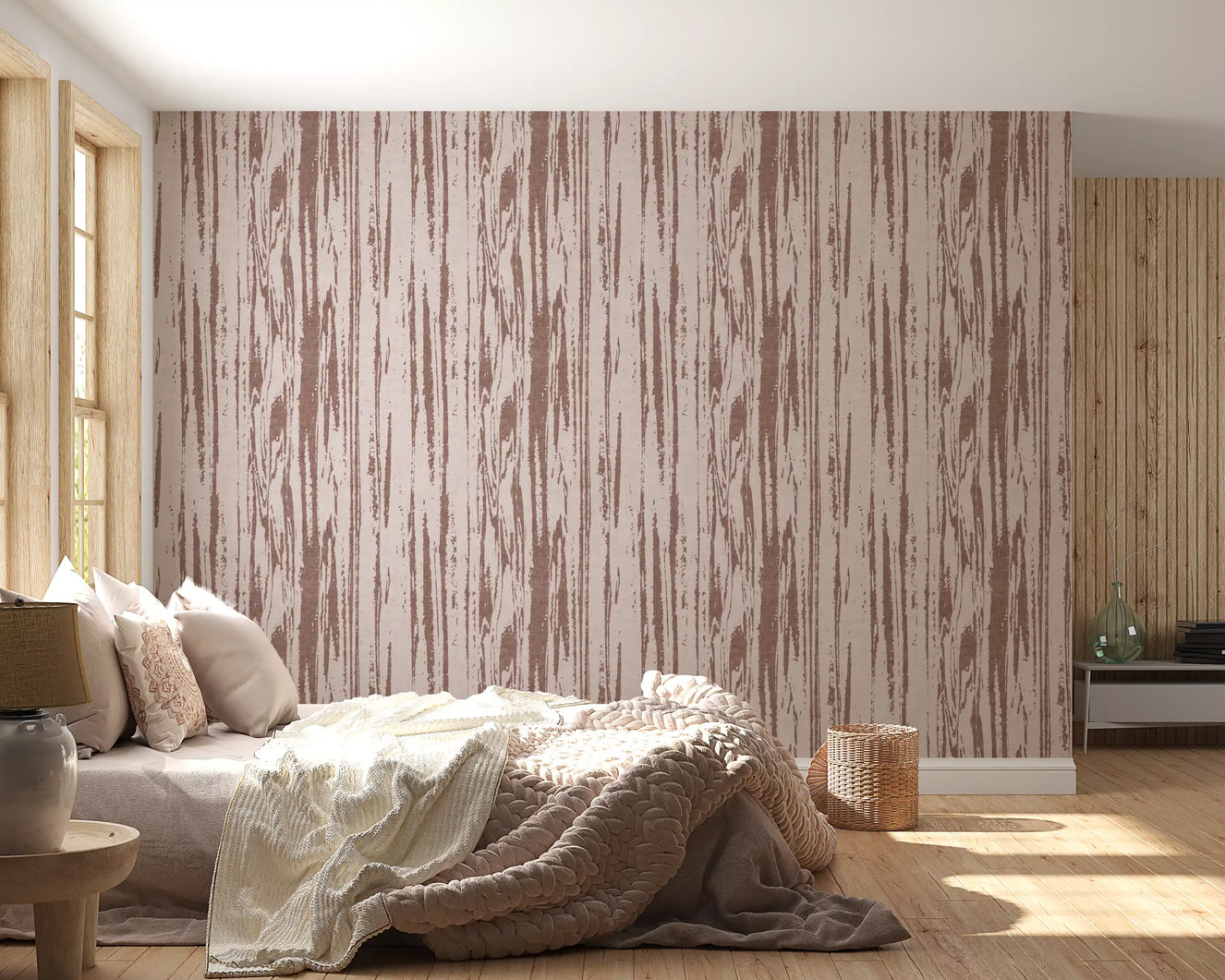 Modern Abstract Woodgrain Organic Lines Dusty Rose Wallpaper⁠