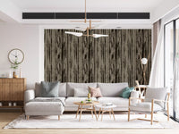 Hallway wallpaper with abstract woodgrain design and vertical striations for professional spaces.