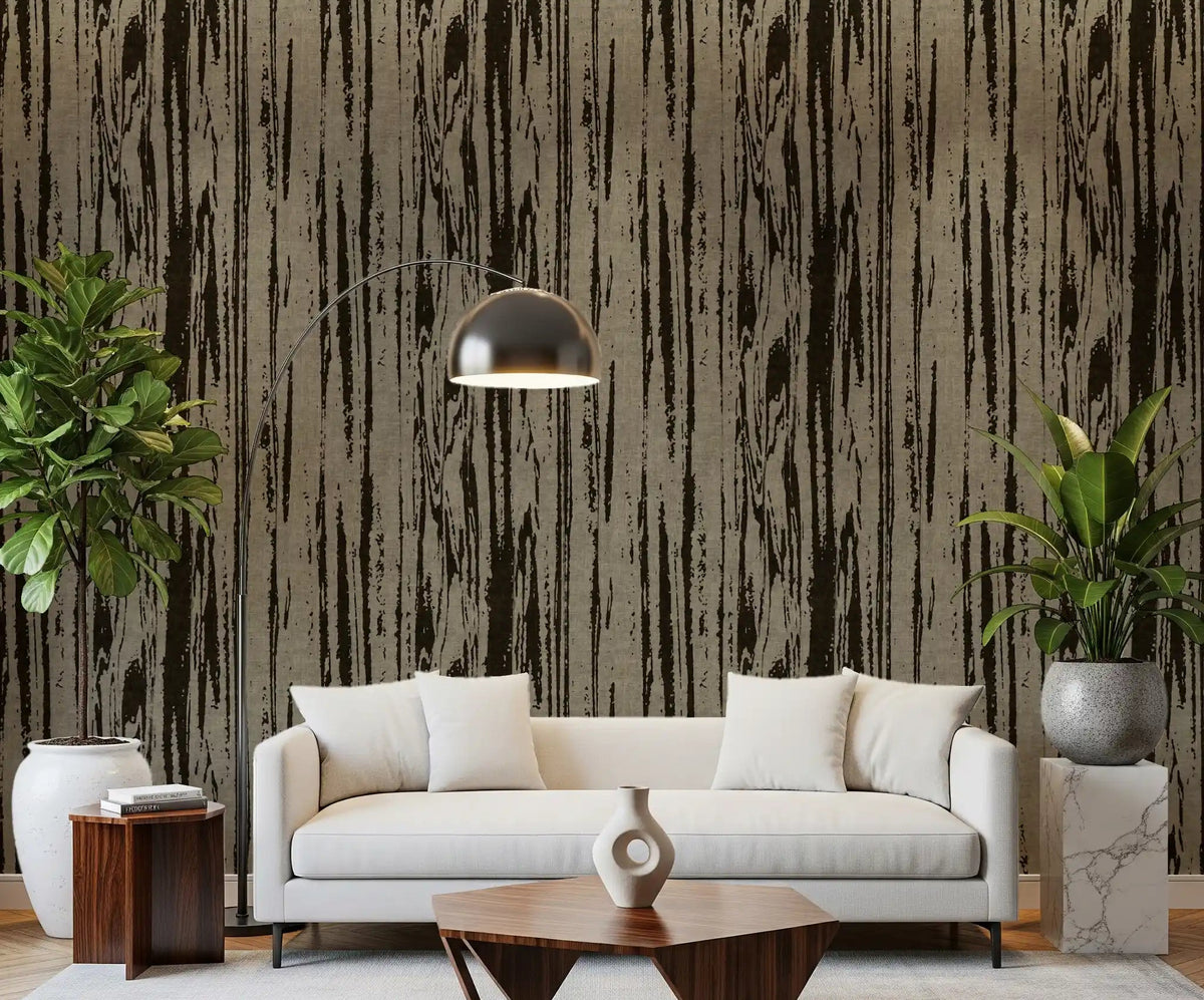 Living room wallpaper with modern abstract woodgrain pattern and contemporary texture., GD9994