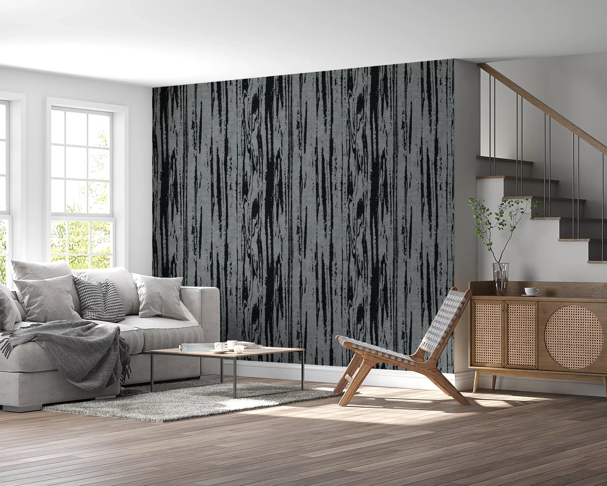 Contemporary abstract wallpaper with matte finish displaying subtle depth through grey transitions.