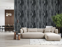 Woodgrain-inspired abstract wallpaper in monochrome palette suitable for hallway interiors.