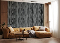 Repeating organic line pattern in charcoal grey creating sophisticated textured wallpaper.