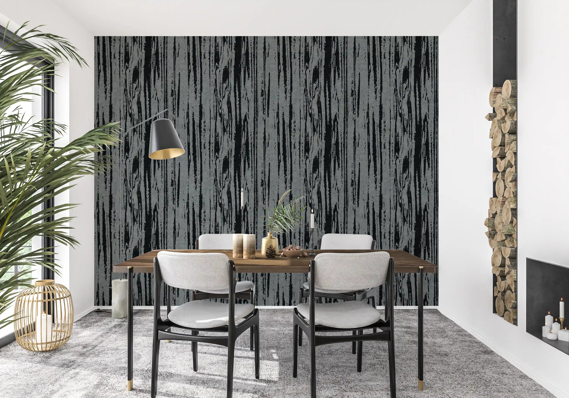 Abstract wallpaper featuring streaks of charcoal and light grey in repeating vertical design