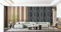 Abstract wallpaper featuring vertical streaks and natural woodgrain effect in neutral colours.