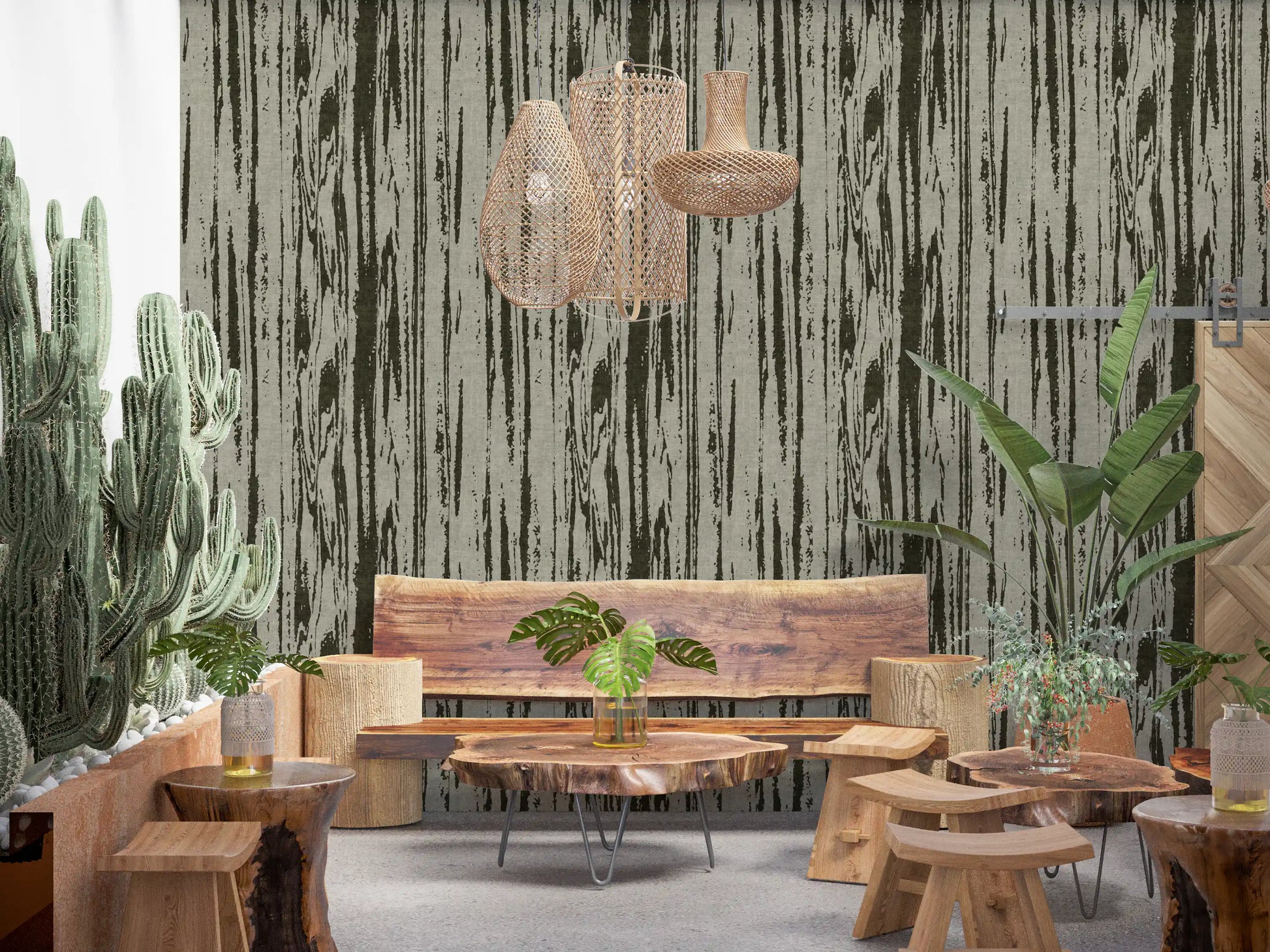 Matte finish wallpaper with subtle depth through layered stripe rendering.