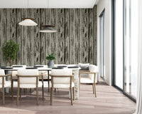Organic vertical grain wallpaper suitable for dining and contemporary spaces.