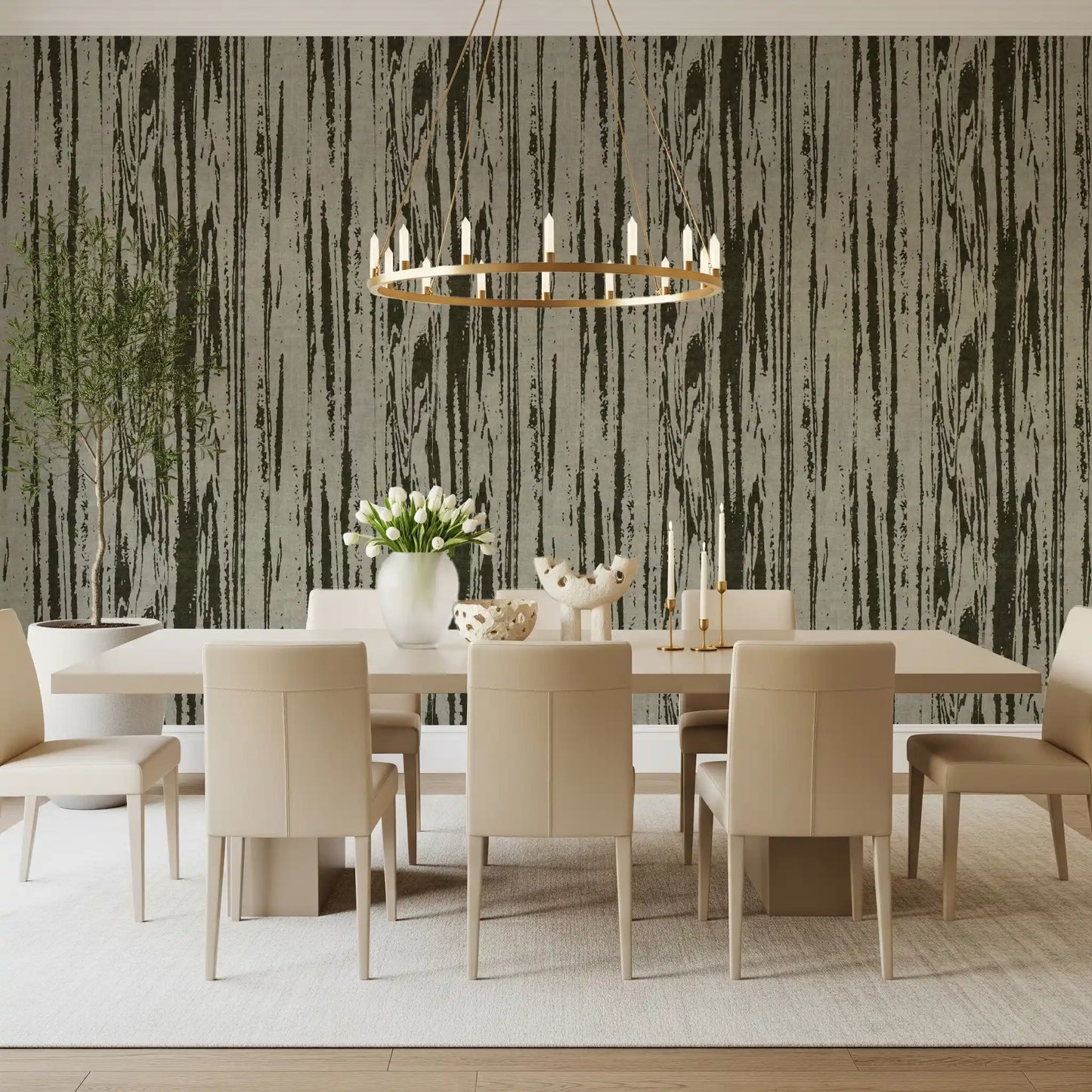 Textured wallpaper displaying organic wood fiber-inspired movement.