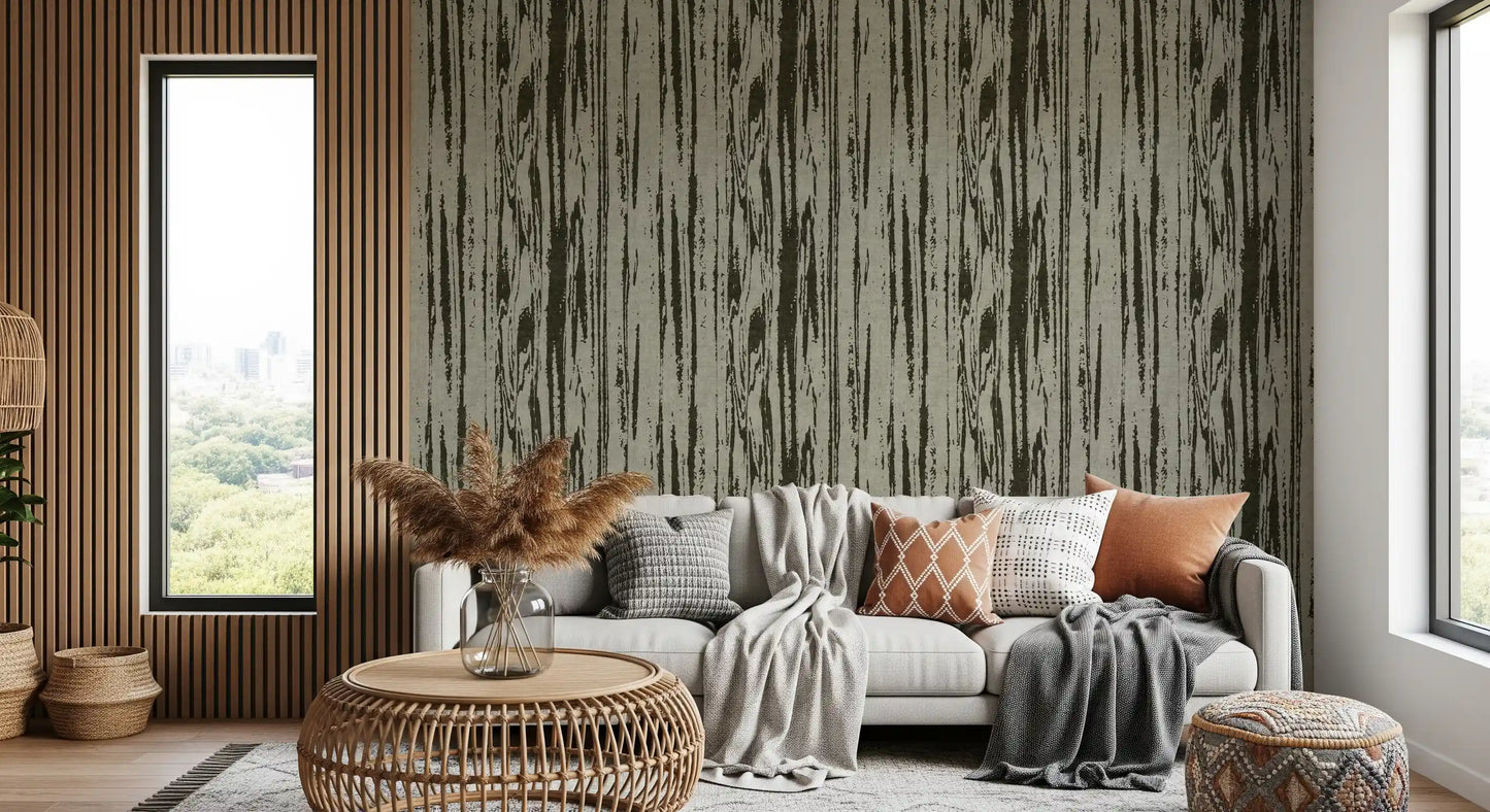 Contemporary striped texture wallpaper with mimicking aged wooden surfaces.