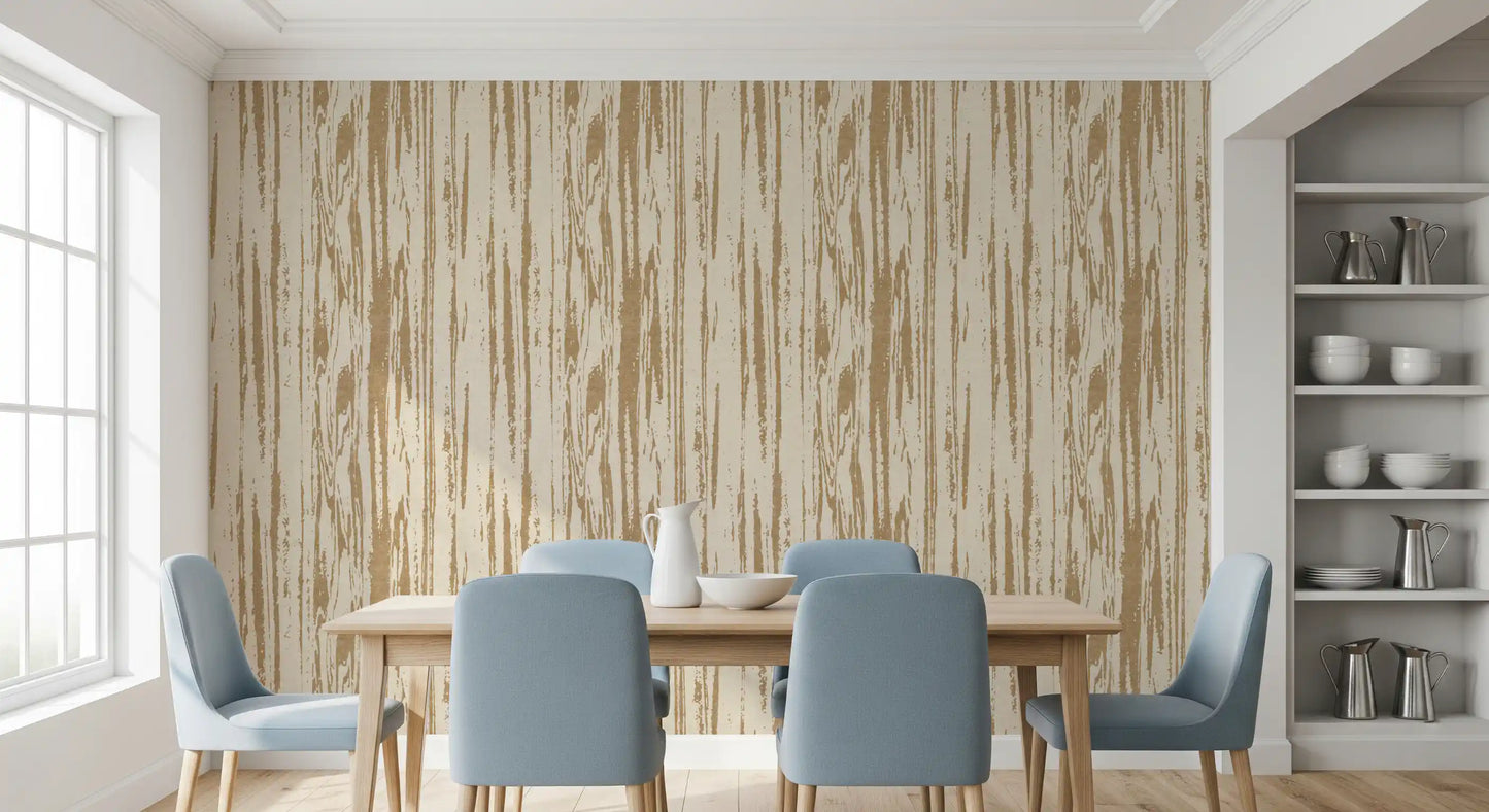 Neutral wood inspired wallpaper with vertical grain like natural timber.