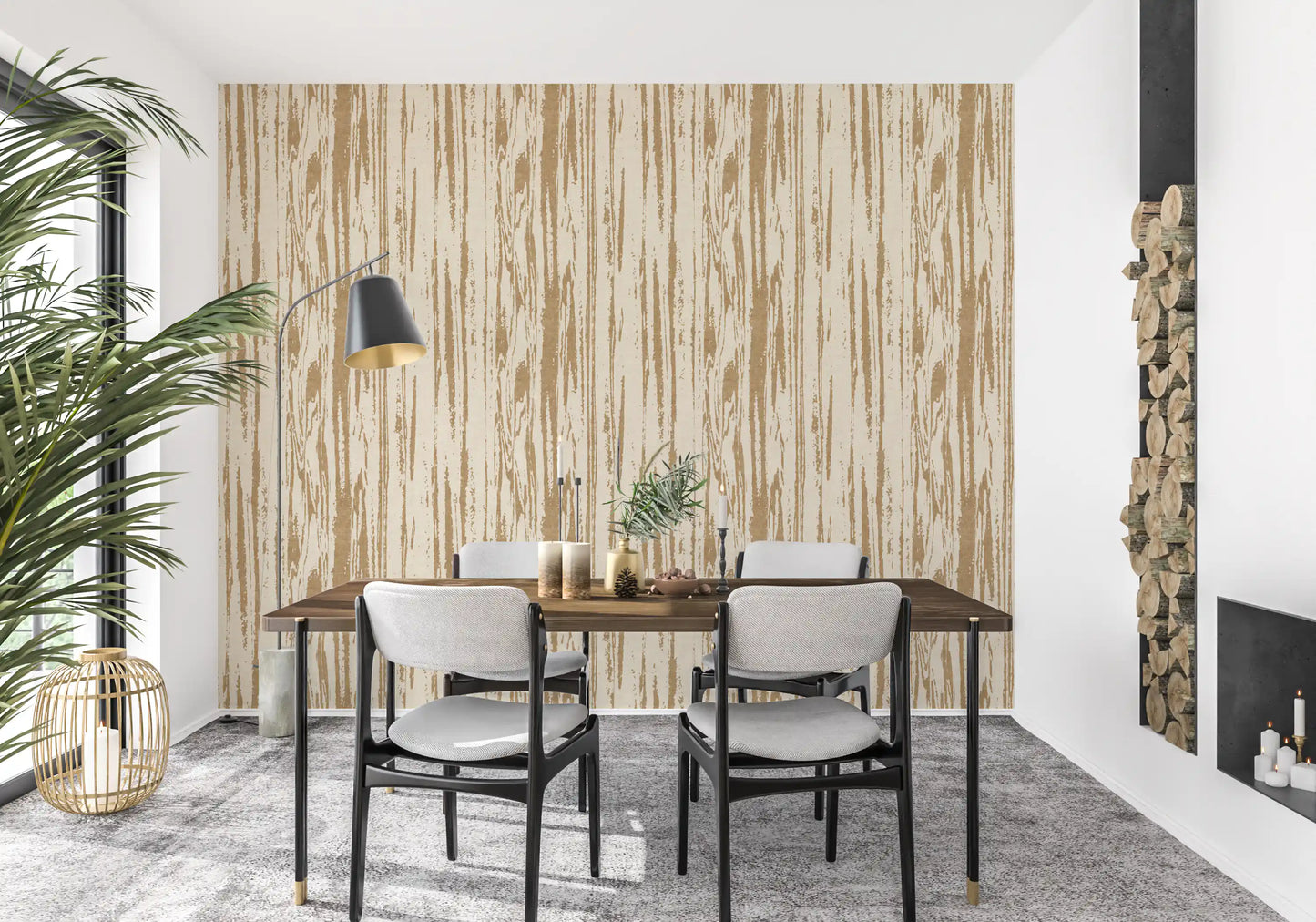 Modern wood pattern wallpaper featuring weathered linear texture effects 