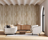 Wallpaper with wood texture bringing natural warmth to hallway walls