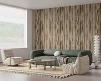 Organic texture wallpaper showing weathered wood effect in neutral brown tones. 