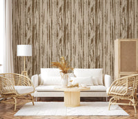 Abstract vertical line wallpaper with natural wood texture in warm neutral brown.
