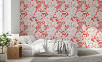 Garden-inspired wallpaper with detailed orchid, tropical flower, and hummingbird in bedroom., GD10007