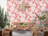 Sophisticated wallpaper pattern of intertwined tropical blooms and botanical textures., GD10007