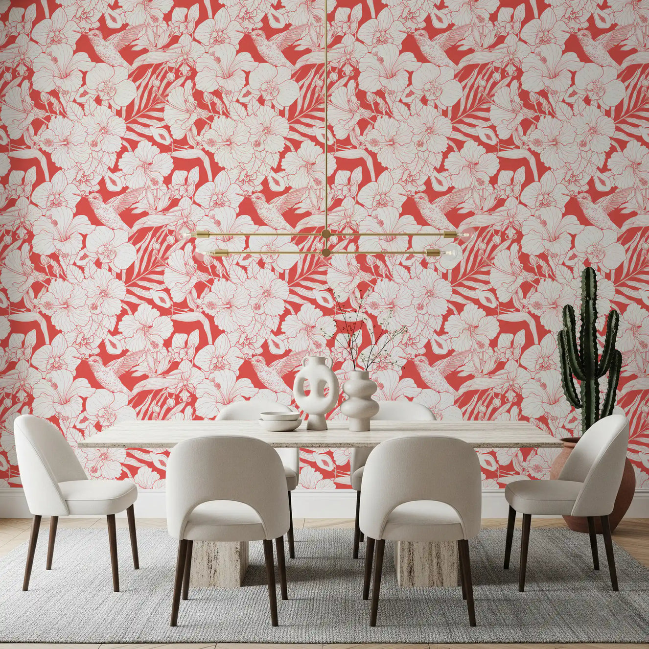 Tropical Florals and Hummingbird - Summer Botanical Garden 5 Wallpaper⁠