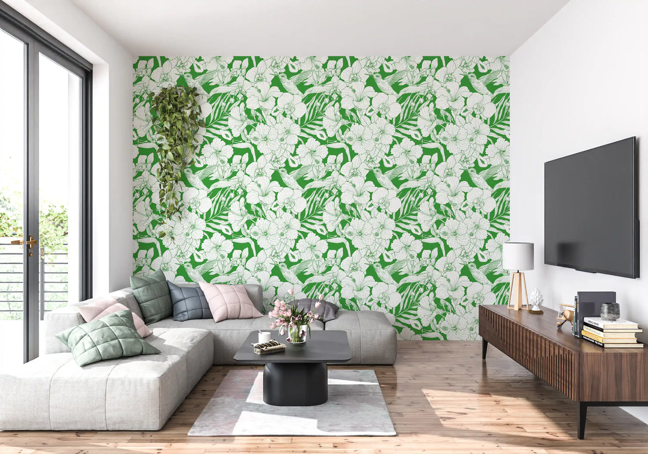Tropical Florals and Hummingbird - Summer Botanical Garden 6 Wallpaper⁠