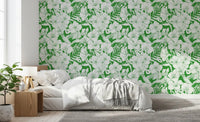 Tropical garden wallpaper with orchid, hibiscus, and detailed foliage botanical work., GD10008