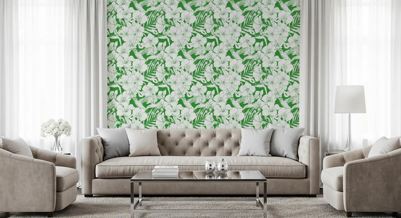 Tropical Florals and Hummingbird - Summer Botanical Garden 6 Wallpaper⁠