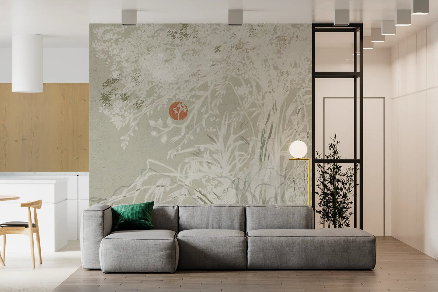 Asian-inspired wall mural displayed in a living room., GD10015