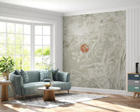 Oriental Botanical Wall Mural with red moon and cherry blossom., GD10015