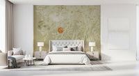 Weathered botanical sunrise wall mural for bedroom feature wall.