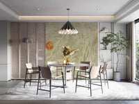 Neutral tone botanical wall mural with textured white background.