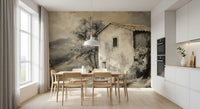 Grey and cream retreat mural for a dining area wall decoration project.