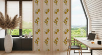 Olive-green leaves and warm yellow lemons sketched in a casual style on this Mediterranean wallpaper panel.