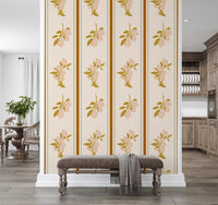 Floral fruit wallpaper with two lemon clusters and slim sage line accents.