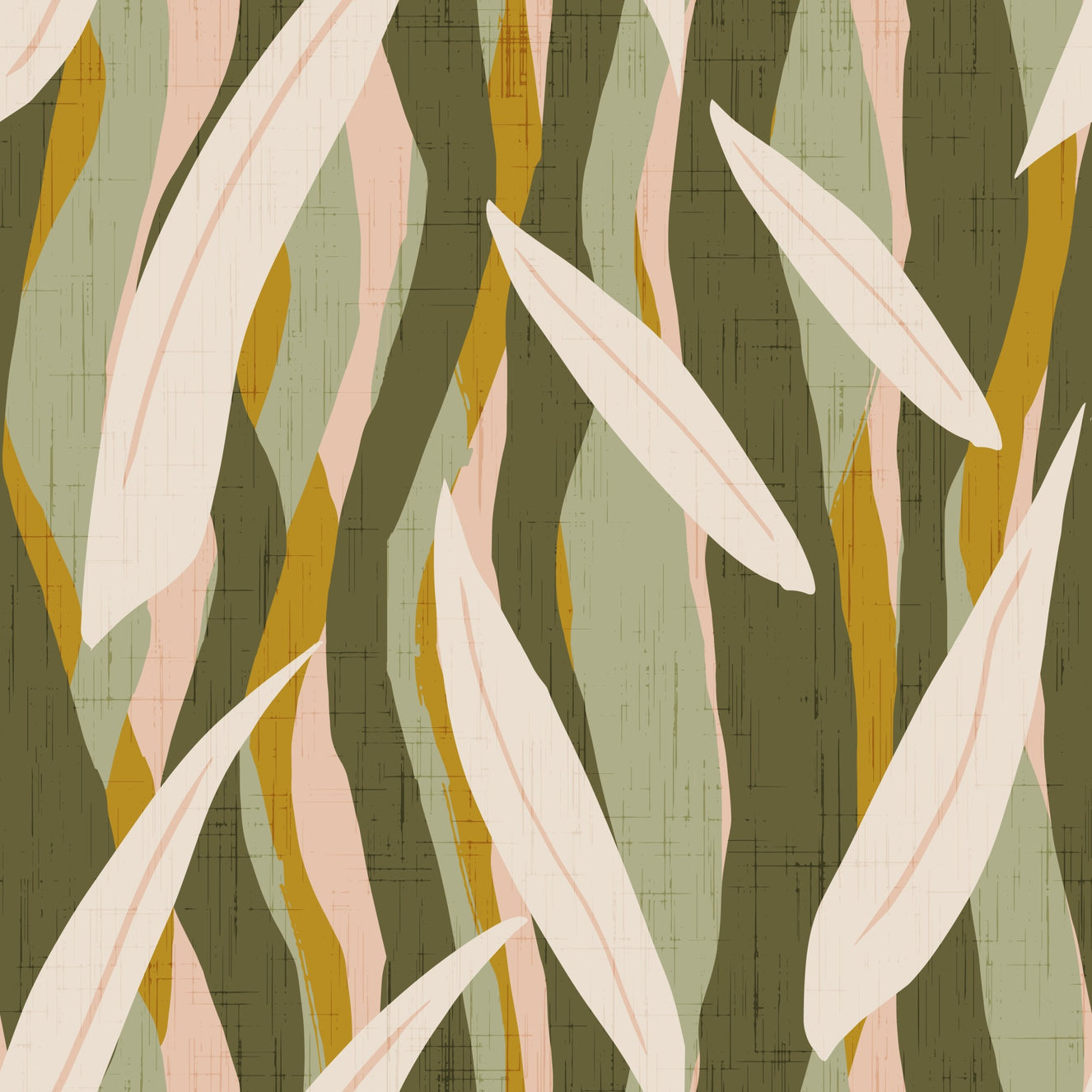 Olive Mustard Leaf Stripe Wallpaper Boho Organic Wallpaper⁠