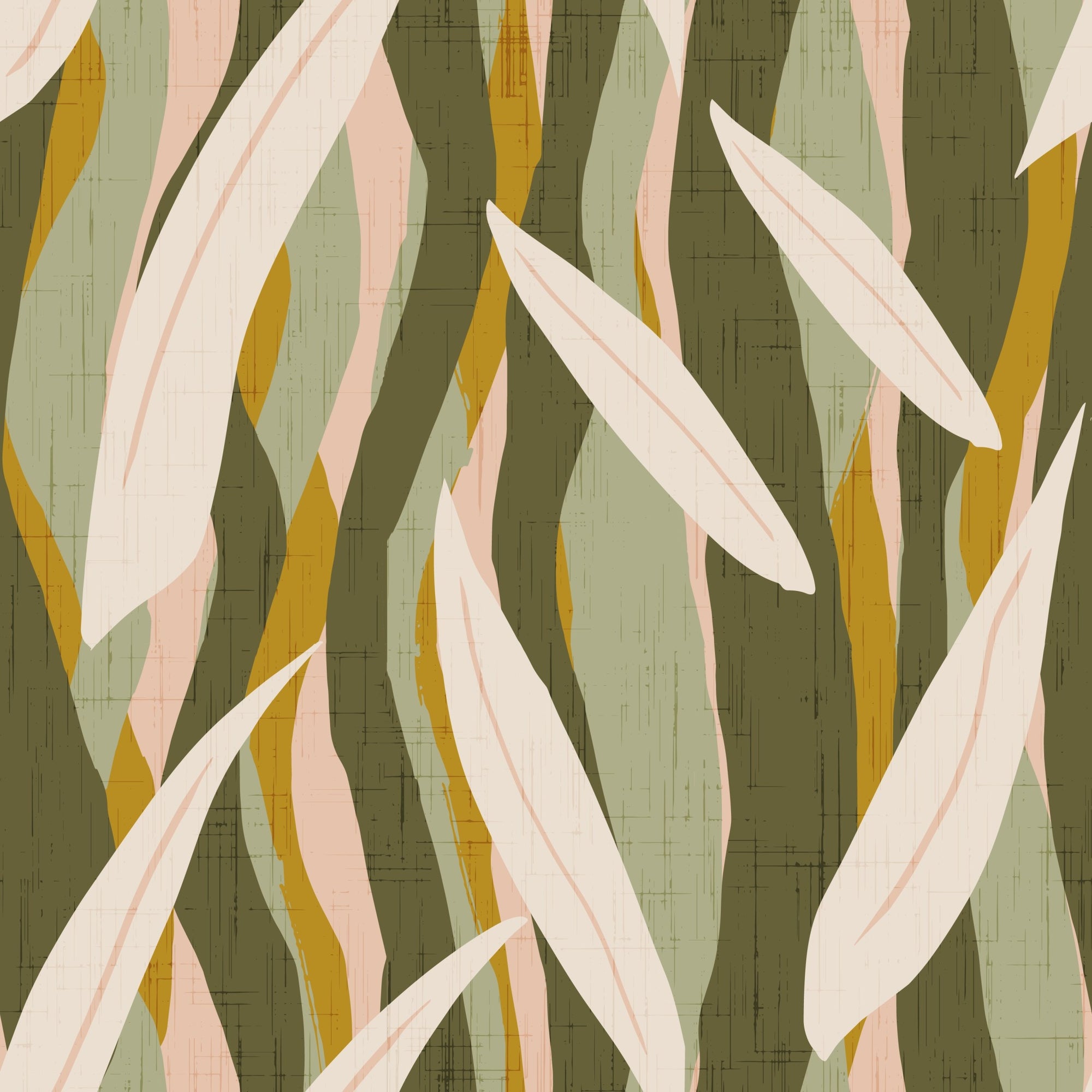 Olive Mustard Leaf Stripe Wallpaper Boho Organic Wallpaper⁠