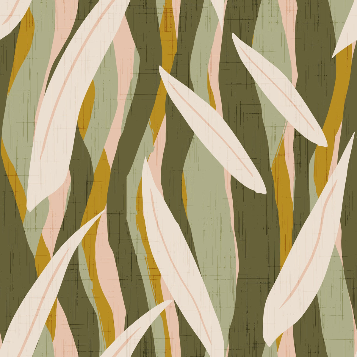 Olive Mustard Leaf Stripe Wallpaper Boho Organic Wallpaper⁠ in your room — zoomed